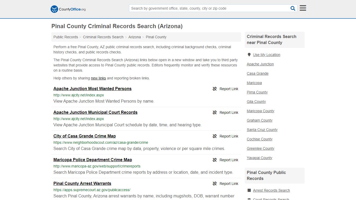 Pinal County Criminal Records Search (Arizona) - County Office
