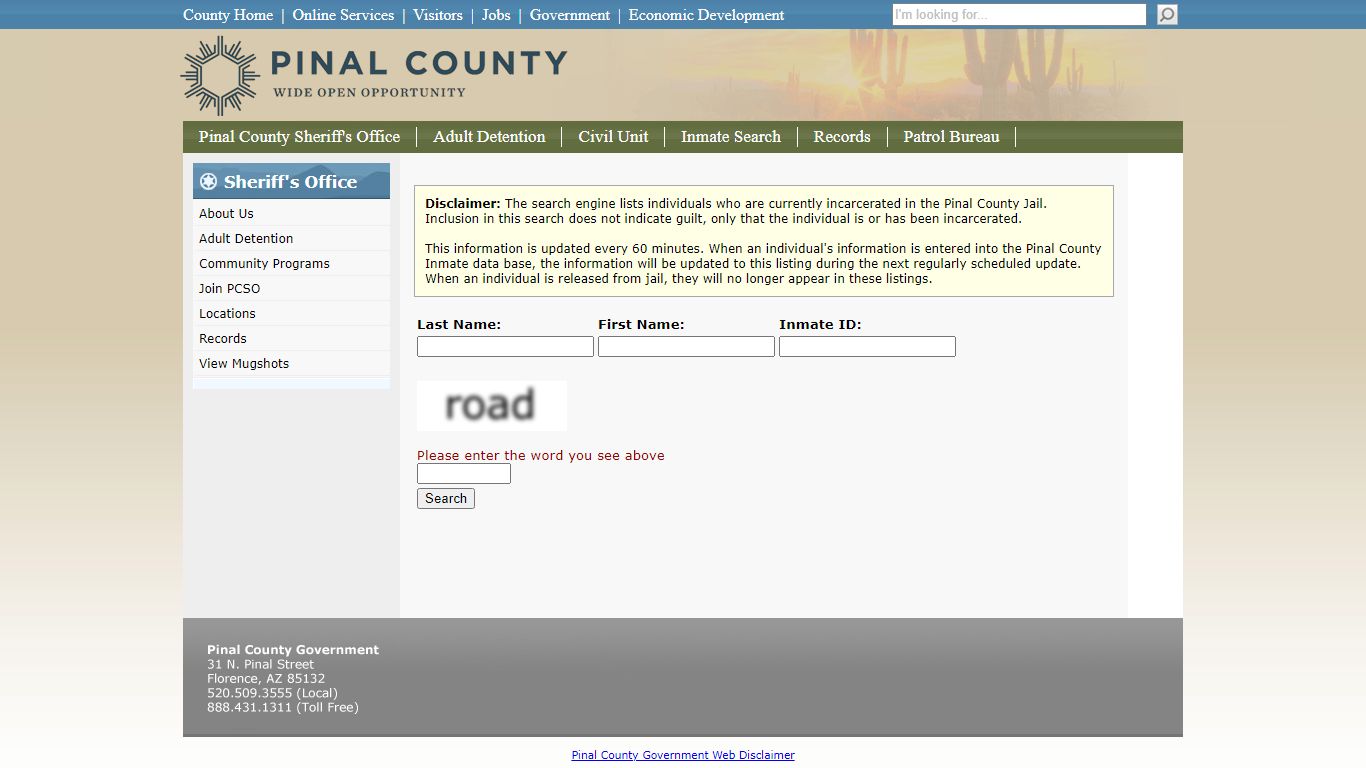 Search Inmates - Pinal County